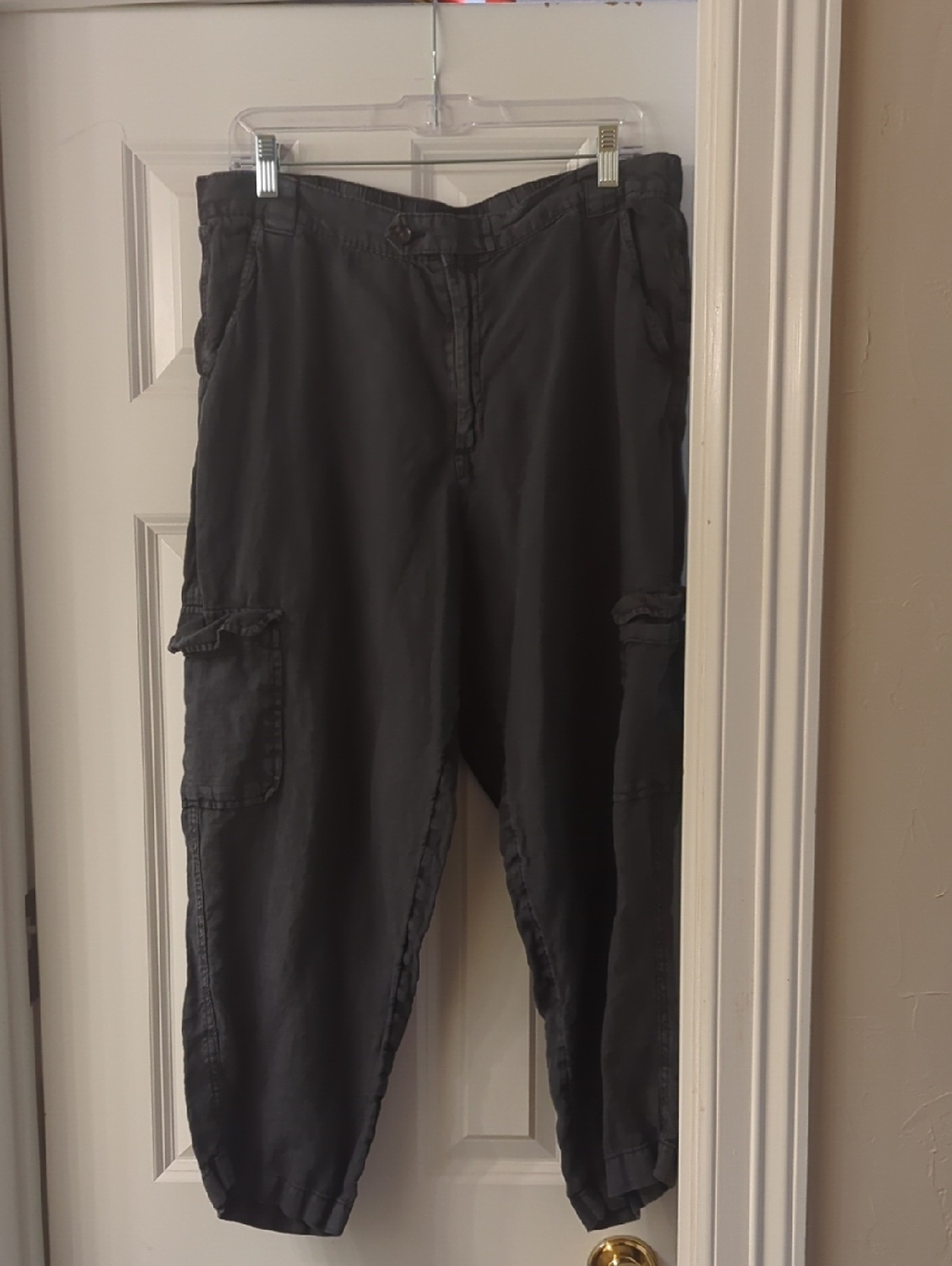 Rachel Black Linen Cargo Pants with Utility Pockets